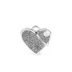 MyFamily Shine Gray Glitter Heart Metal Dog Pet Tags Small