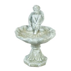 Athens Stonecasting White Concrete 26 in. Angel Bird Bath