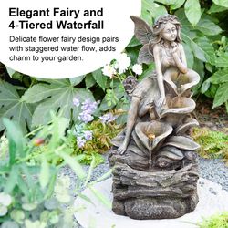 Glitzhome Polyresin/Stone Gray 22.75 in. H Concrete Fairy Outdoor Fountain