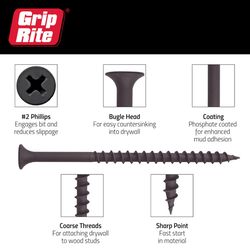 Grip-Rite No. 10 wire X 3-1/2 in. L Phillips Coarse Drywall Screws 5 lb