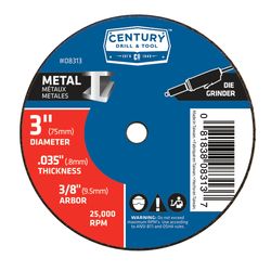 Century Drill & Tool 3 in. D X 3/8 in. X .035 in. thick Aluminum Oxide A36T Cutting/Grinding Wheel 1