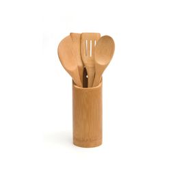Lipper International Natural Bamboo Tool Holder with 4 Utensils