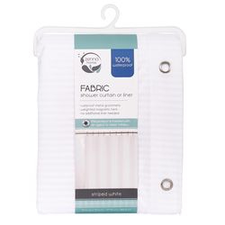 Zenna Home 72 in. H X 70 in. W White Striped Shower Curtain Liner Fabric