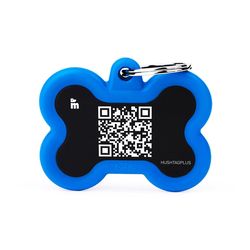 MyFamily HushTag Plus Black/Blue QR Code Bone Aluminum Cat/Dog Pet Tags