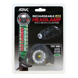 ATAK 500 lm Black LED Rechargeable Head Lamp 18650 Battery