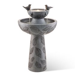 Glitzhome Polyresin/Stone Gray 26 in. H 2 Tiered Birdbath Outdoor Fountain