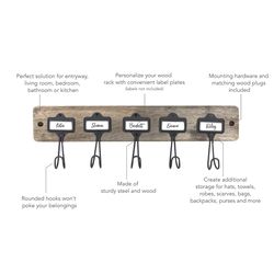 Spectrum 5.25 in. H X 17 in. L Aged Gray/ Industrial Gray Steel/Wood Wall Mount Hook Rack