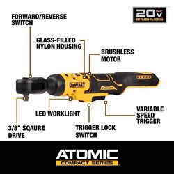 DeWalt 20V MAX Atomic 3/8 in. Brushless Cordless Ratchet Tool Only