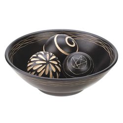 Accent Plus 3.50 in. H X 11.50 in. L Matte Black Wood Ornate Carved Bowl and Balls