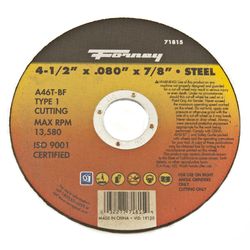 Forney 4-1/2 in. D X 7/8 in. X 0.08 in. thick Aluminum Oxide Metal Cut-Off Wheel 1 pc