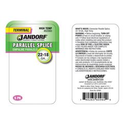 Jandorf 22-18 Ga. Uninsulated Wire Terminal Parallel Splice Silver 5 pk
