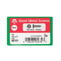 HILLMAN No. 12 Ga. X 2 in. L Phillips Pan Head Sheet Metal Screws 100 pk