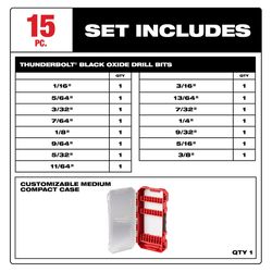 Milwaukee Thunderbolt Assorted Black Oxide Drill Bit Set 3-Flat Shank 15 pc
