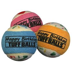 Petsport Tuff Balls For Dog Assorted Polyster/Rubber Happy Birthday Tennis Balls 3 pk