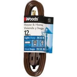 Woods Indoor 12 ft. L Brown Triple Outlet Cord 16/2 SPT-2