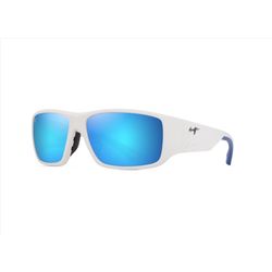 Maui Jim Keha AF Sunglasses Men's Matte White Frame Blue Hawaii Lens Polarized