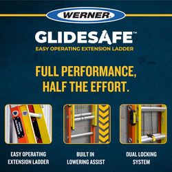 Werner Glidesafe 28 ft. H Fiberglass Extension Ladder Type IA 300 lb. cap.