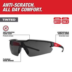 Milwaukee Safety Glasses Tinted Lens Black/Red Frame 3 pk