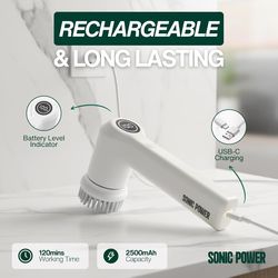 Sonic Power 2.5 in. W Medium Bristle 7 in. Plastic Handle Tub & Tile Scrubber