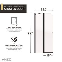 Anzzi Romance Series 72 in. H X 33.5 in. W Matte Black Frameless Shower Door
