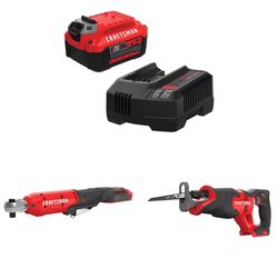 CRAFTSMAN V20 4Ah Battery and Charger Starter Kit with 3/8-in Ratchet with Reciprocating Saw