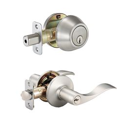 Ace Wave Lever Satin Nickel Entry Lever and Deadbolt Set KW1 1-3/4 in.
