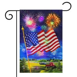 Briarwood Lane American Flag Firework LED Garden Flag 12.5 in. W X 18 in. L