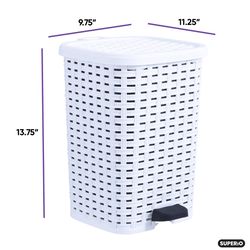 Superio Brand 12 L White Plastic Wicker Step Trash Can