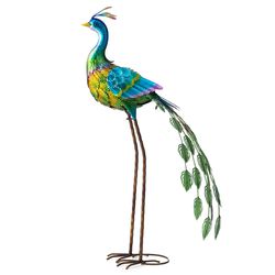 Glitzhome Multicolored Metal 32 in. H X 16 in. L X 10 in. W Peacock Outdoor Decoration