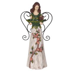 Alpine Polyresin Assorted 12 in. Floral Woodland Angel Holding Leaf Statue