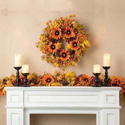 Glitzhome 72 in. Sunflower, Maple Leaf and Berry Garland