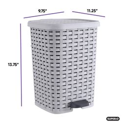 Superio Brand 12 qt White Smoke Plastic Wicker Step Trash Can