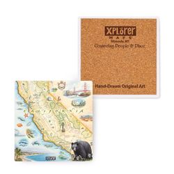 Xplorer Maps Multicolored Ceramic/Cork California Coaster