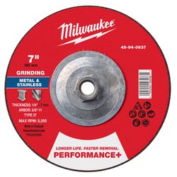 Milwaukee 7 in. D X 5/8-11 in. X 1/4 in. thick Metal Grinding Wheel 1 pk