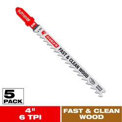 Diablo 4 in. Bi-Metal T-Shank Fast & Clean Wood Jig Saw Blade 6 TPI 5 pk