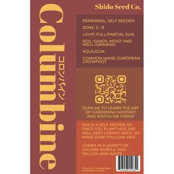 Chive Shido Seed Co Columbine Seeds 1 pk