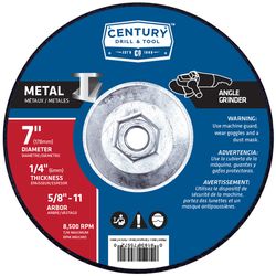 Century Drill & Tool 7 in. D X 5/8-11 in. X 1/4 in. thick Metal Grinding Wheel 1 pc