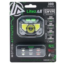 LitezAll 300 lm Black LED Rechargeable Head Lamp