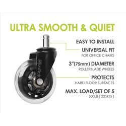 Slipstick 3 in. D Swivel Rubber Caster 500 lb 5 pk