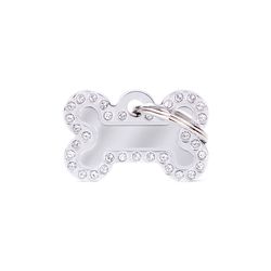 MyFamily Glam White Bone Strass Metal Dog Pet Tags Small