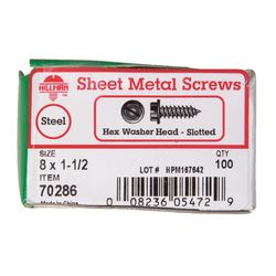 HILLMAN No. 8 Ga. X 1-1/2 in. L Slotted Hex Washer Head Sheet Metal Screws 100 pk