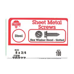 HILLMAN No. 8 Ga. X 3/4 in. L Slotted Hex Washer Head Sheet Metal Screws 100 pk