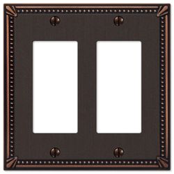 Amerelle Imperial Bead Aged Bronze 2 gang Die-Cast Metal Decorator Wall Plate 1 pk