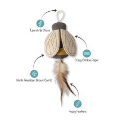 Pet Shop by Fringe Studio Petshop For Cat Taupe Fabric Bee Cat Toy 1 pk