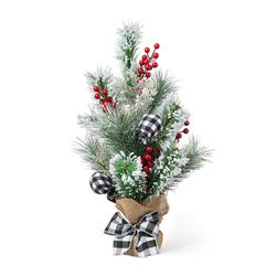 Glitzhome Multicolored Flocked Pine and Berries Table Decor 21 in.