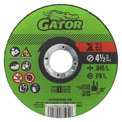 Gator 4-1/2 in. D X 7/8 in. X .045 in. thick Aluminum Oxide Type 1 Metal Cut-Off Blade 1 pc