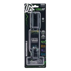 LitezAll 1000 lm Black LED Rechargeable Rechargeable Flashlight 18650 Battery