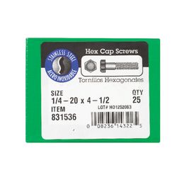 HILLMAN 1/4 in. D X 4-1/2 in. L Stainless Steel Hex Head Cap Screw 25 pk
