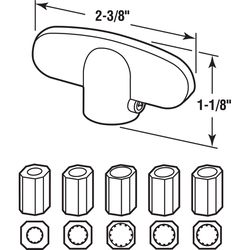 Prime-Line 2.4 in. L Die-Cast Silver Zinc Universal Casement Tee Handles 2 pk