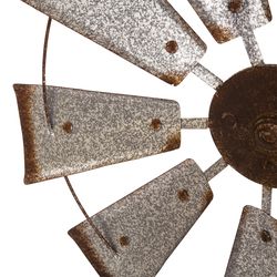 Glitzhome 22.05 in. H X 22.05 in. L Brown/Silver Iron Wind Spinner Wall Decor